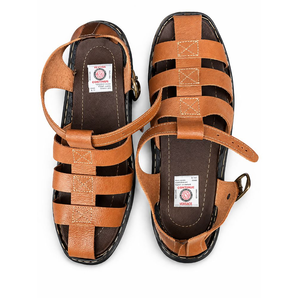 Mens Brown Multi Strap Slingback Sandals
